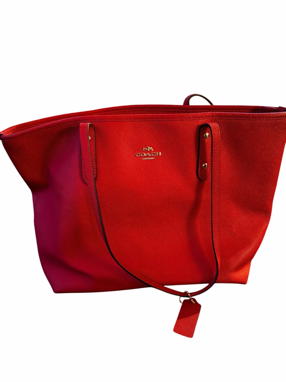 Authentic Coach hot pink Saffiano Leather Tote with Gold Logo